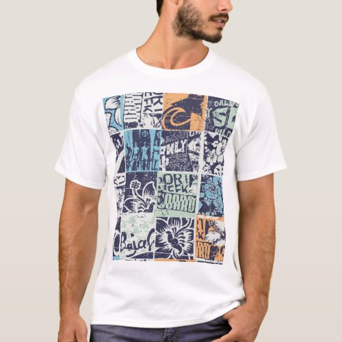 Surfing patchwork grunge vintage pattern T_Shirt
