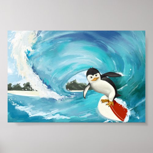 Surfing Penguin Poster