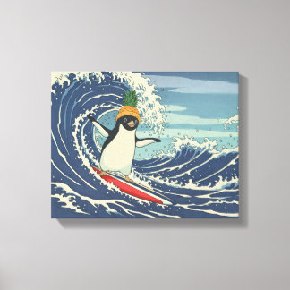 Surfing penguin Ukiyo-e style "Ride the Wave" Canvas Print