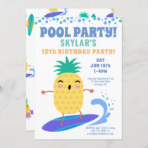 Surfing Pineapple Birthday Pool Party Kids Invitation