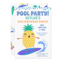 Surfing Pineapple Birthday Pool Party Kids Invitation
