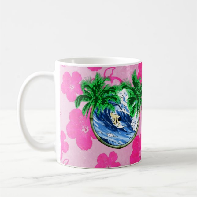 Surfing Pink Hibiscus Coffee Mug (Left)