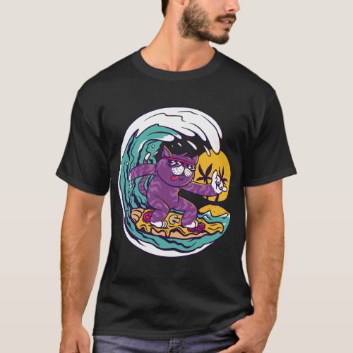 Surfing Pizza Cat Surf T_Shirt