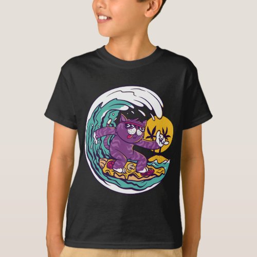 Surfing Pizza Cat Surf T_Shirt