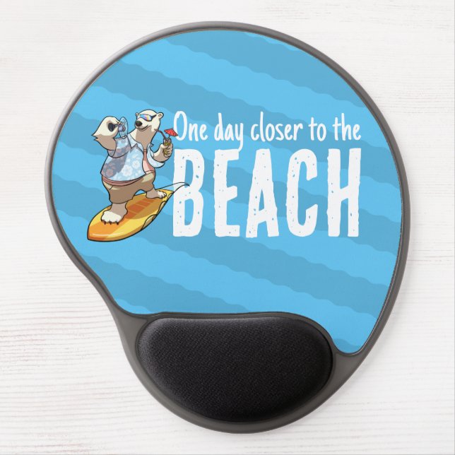 Surfing Polar Bear One Day Closer To The Beach Gel Mouse Pad (Front)