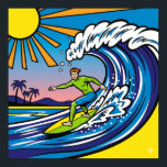 Surfing Pop Art Poster<br><div class="desc">A high-quality graphic of a surfing scene in a pop art style,  featuring a surfer with bold outlines and flat,  bright colors riding a stylized wave.</div>