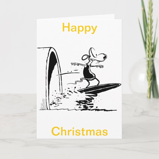 Surfing Rat Cartoon Happy Christmas Card (Front)