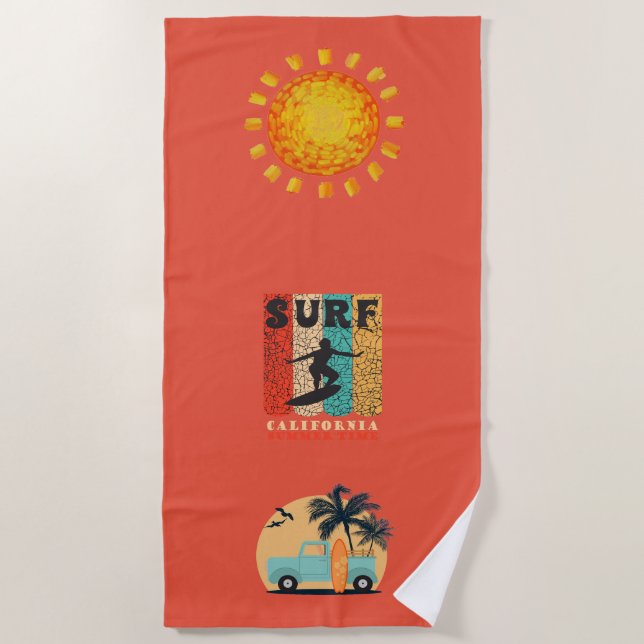Surfing Retro Beach Towel (Front)