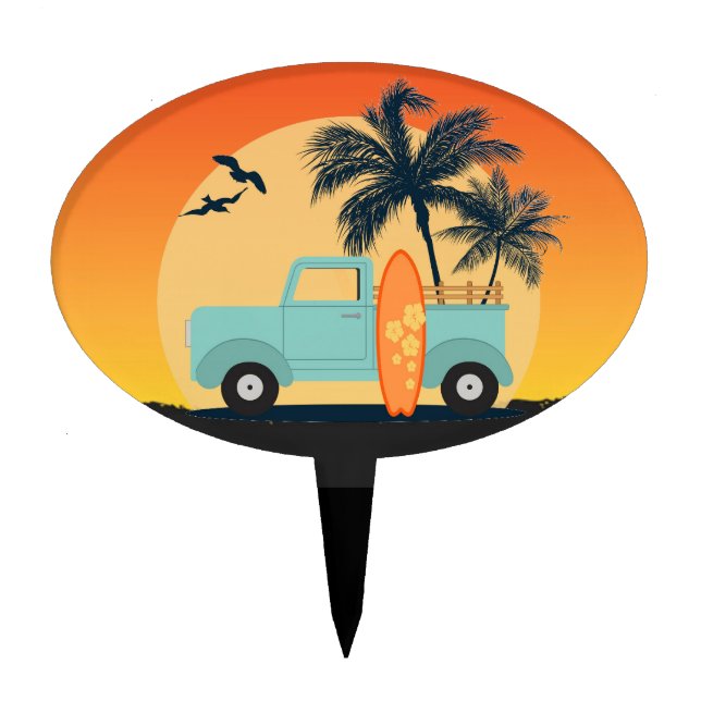 Surfing Retro Cake Topper (Front)