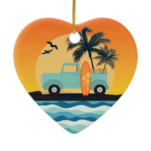 Surfing Retro Ceramic Ornament