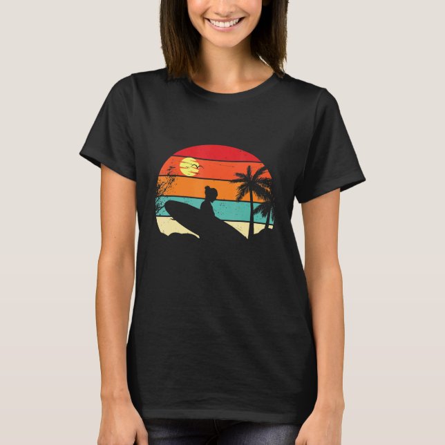 Surfing Retro Surfer Sunset Palm Tree - Surf 1 T-Shirt (Front)