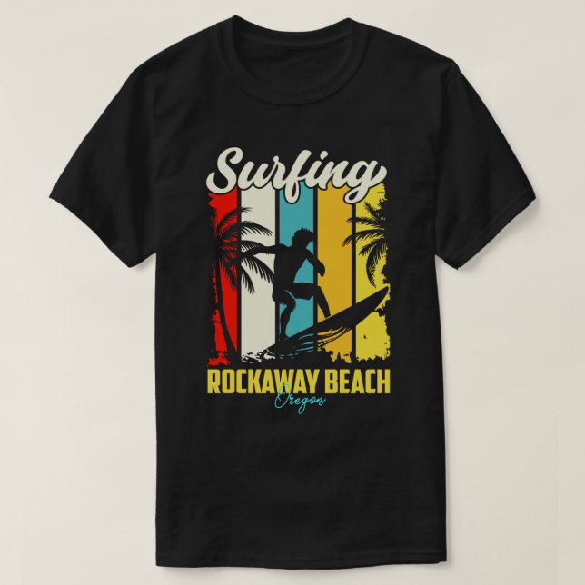 Surfing Rockaway Beach Oregon T-Shirt (Design Front)