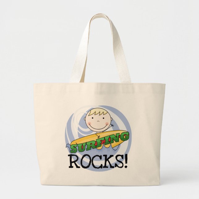 Surfing Rocks - Blond Boy Tshirts and Gifts Large Tote Bag (Front)