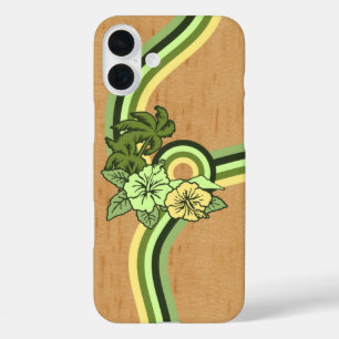 Surfing Safari Faux Wood Hawaiian Surfboard Green iPhone 16 Plus Case