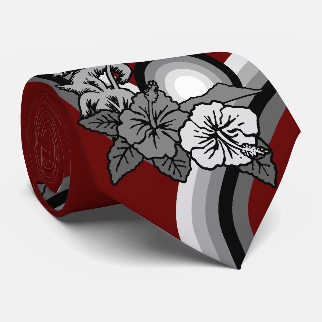Surfing Safari Hawaiian Hibiscus Two-sided Printed Neck Tie (Rolled)