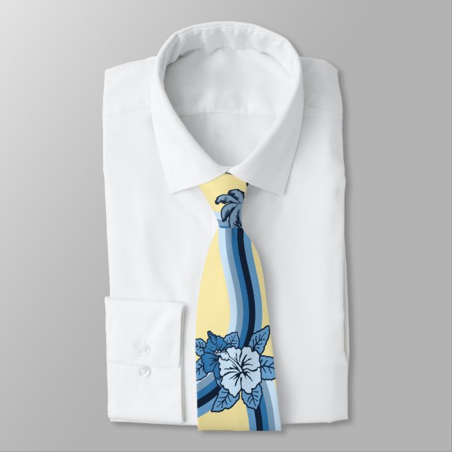Surfing Safari Hawaiian Hibiscus Two-sided Printed Tie (Tied)