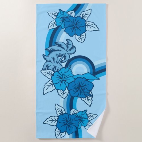 Surfing Safari Vintage Hawaiian Surfboard Blue Beach Towel