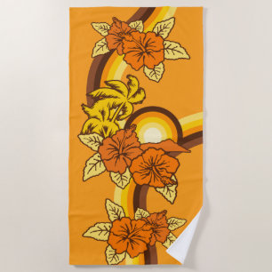 Surfing Safari Vintage Hawaiian Surfboard Orange Beach Towel