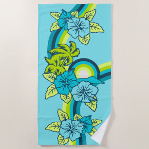 Surfing Safari Vintage Hawaiian Surfboard Turq Beach Towel