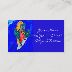 Surfing saint blue business card
