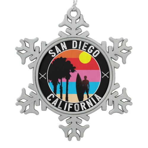 Surfing San Diego California Blacks Beach Swamis Snowflake Pewter Christmas Ornament