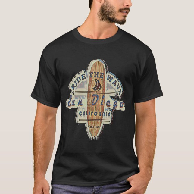 Surfing San Diego Vintage Retro Distressed T-Shirt (Front)