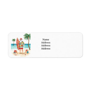 Surfing Santa at the beach Christmas Party Label
