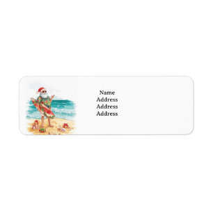 Surfing Santa at the beach Christmas Party Label