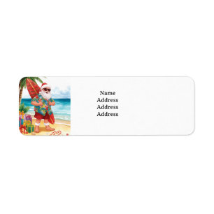 Surfing Santa at the beach Christmas Party Label
