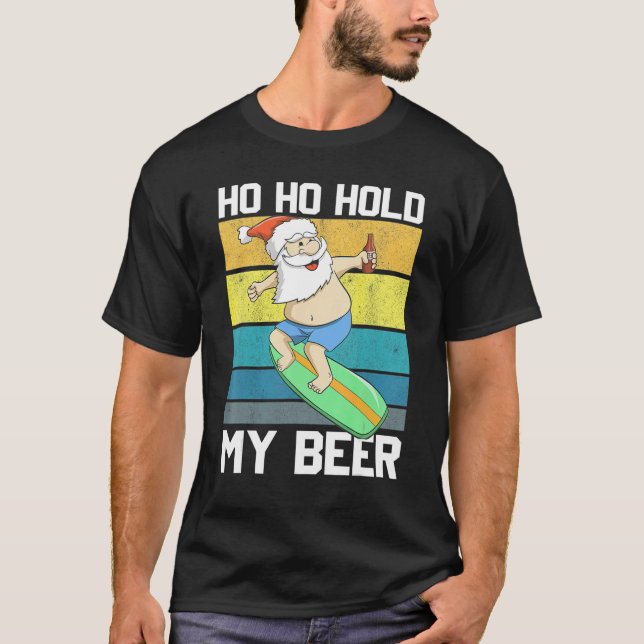 Surfing Santa Beer Christmas In July Summer Beach  T-Shirt (Front)