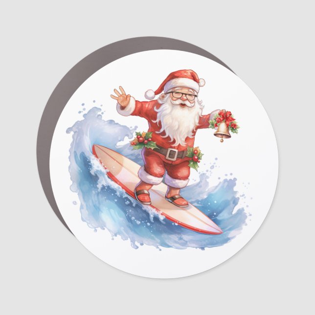 Surfing Santa Car Magnet (Front)