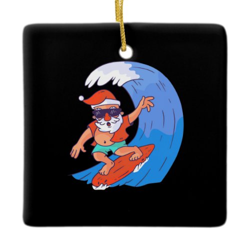 Surfing Santa Ceramic Ornament