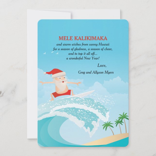 Surfing Santa Christmas Card (Front)