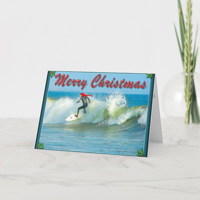 Surfing Santa Christmas Card  (Front)