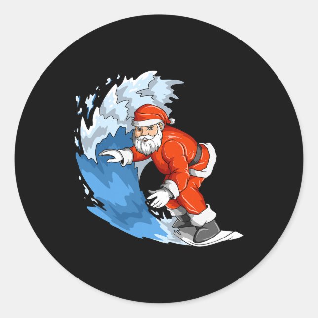 Surfing Santa Christmas In July Santa Hawaiian Sum Classic Round Sticker (Front)