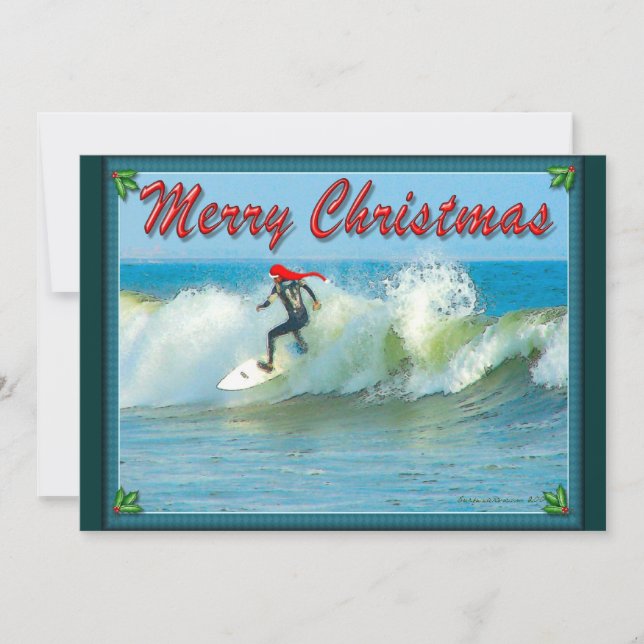 Surfing Santa Christmas Invitation (Front)