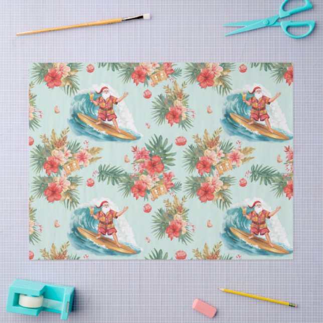 Surfing Santa Christmas Wrapping Paper Sheets  (Craft)