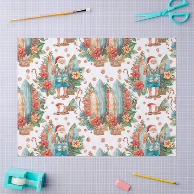 Surfing Santa Christmas Wrapping Paper Sheets  (Craft)