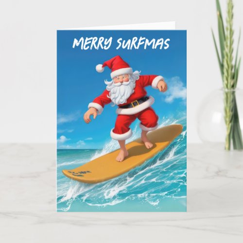 Surfing Santa Claus Christmas Holiday Card