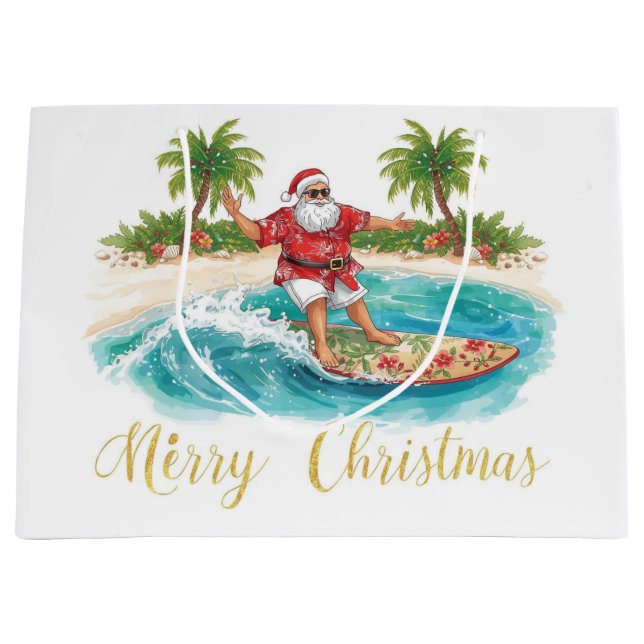 Surfing Santa Claus Christmas Holiday  Large Gift Bag (Front)