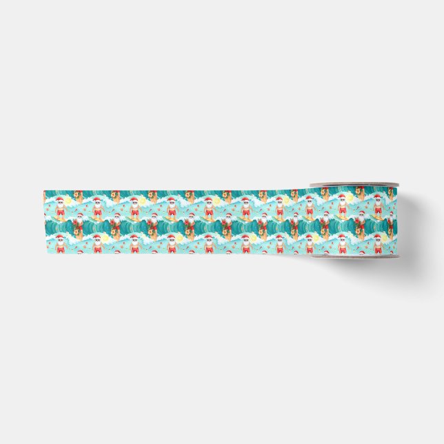 Surfing  Santa Claus Christmas Holiday  Satin Ribbon (Front)