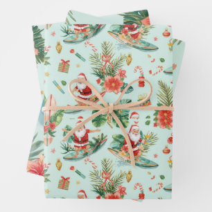 Surfing Santa Claus Christmas in Hawaii Wrapping Paper Sheets