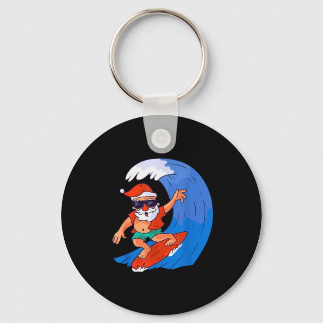 Surfing Santa Claus Christmas X-mas Gift  Keychain (Front)