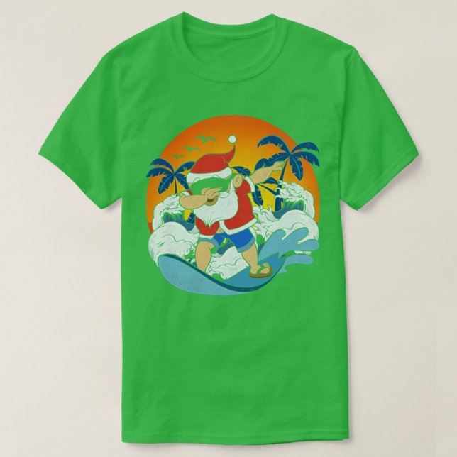 Surfing Santa Claus Dabbing Funny Hawaiian Xmas Ch T-Shirt (Design Front)