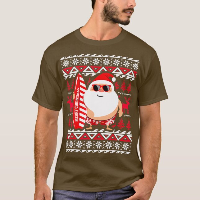 Surfing Santa Claus Hawaii Christmas Sweater (Front)