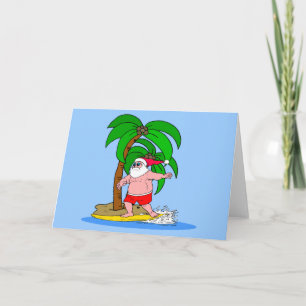 surfing Santa Claus Holiday Card