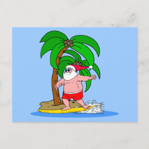 surfing Santa Claus Holiday Postcard