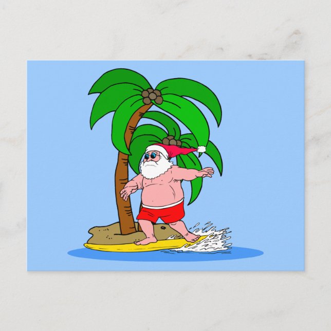 surfing Santa Claus Holiday Postcard (Front)