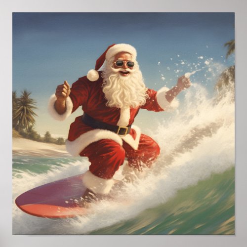 Surfing Santa Claus Holiday poster