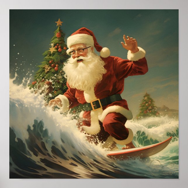 Surfing Santa Claus Holiday poster (Front)